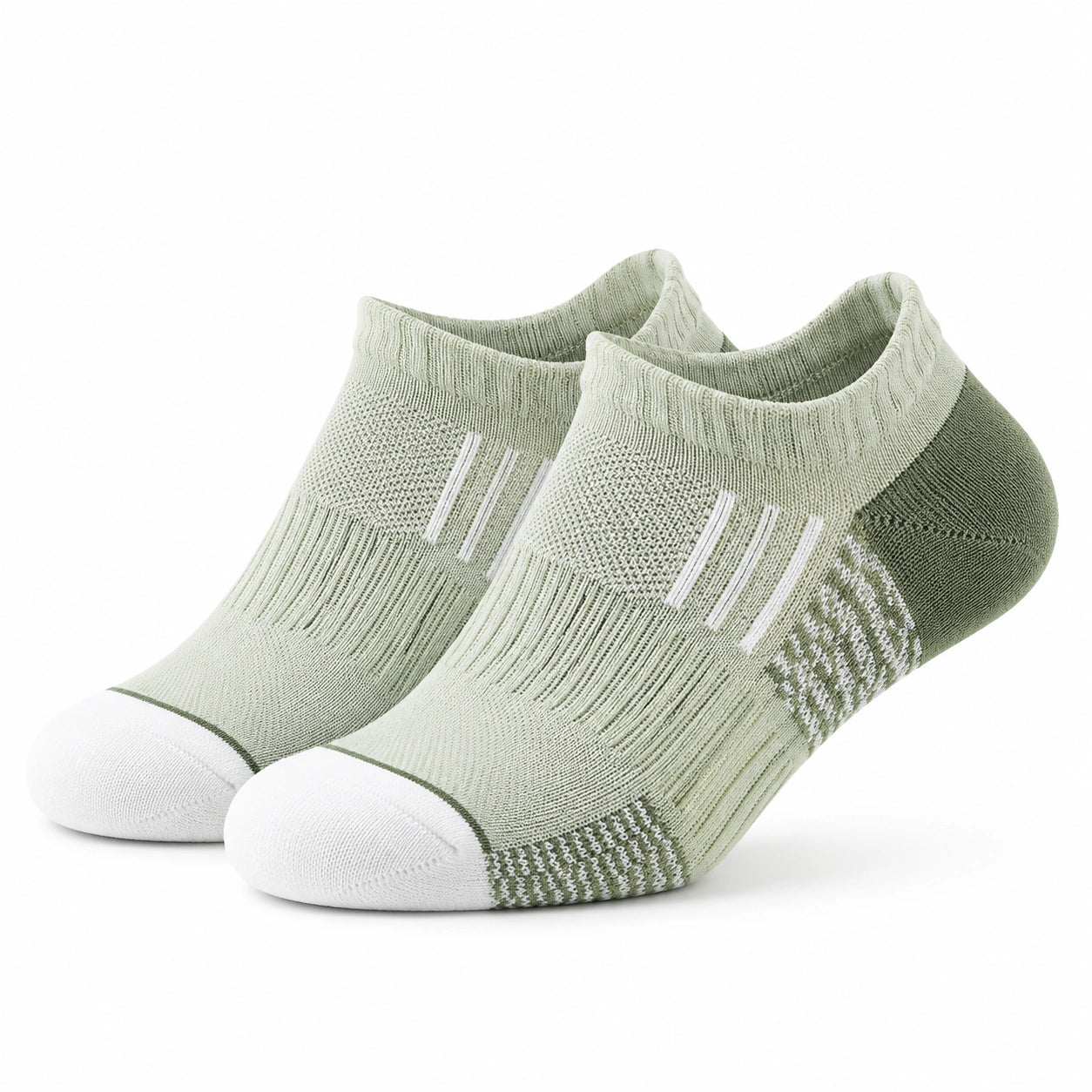 Chaussettes basses 39-42 en maille vert sauge et blanc pour sport style respirant