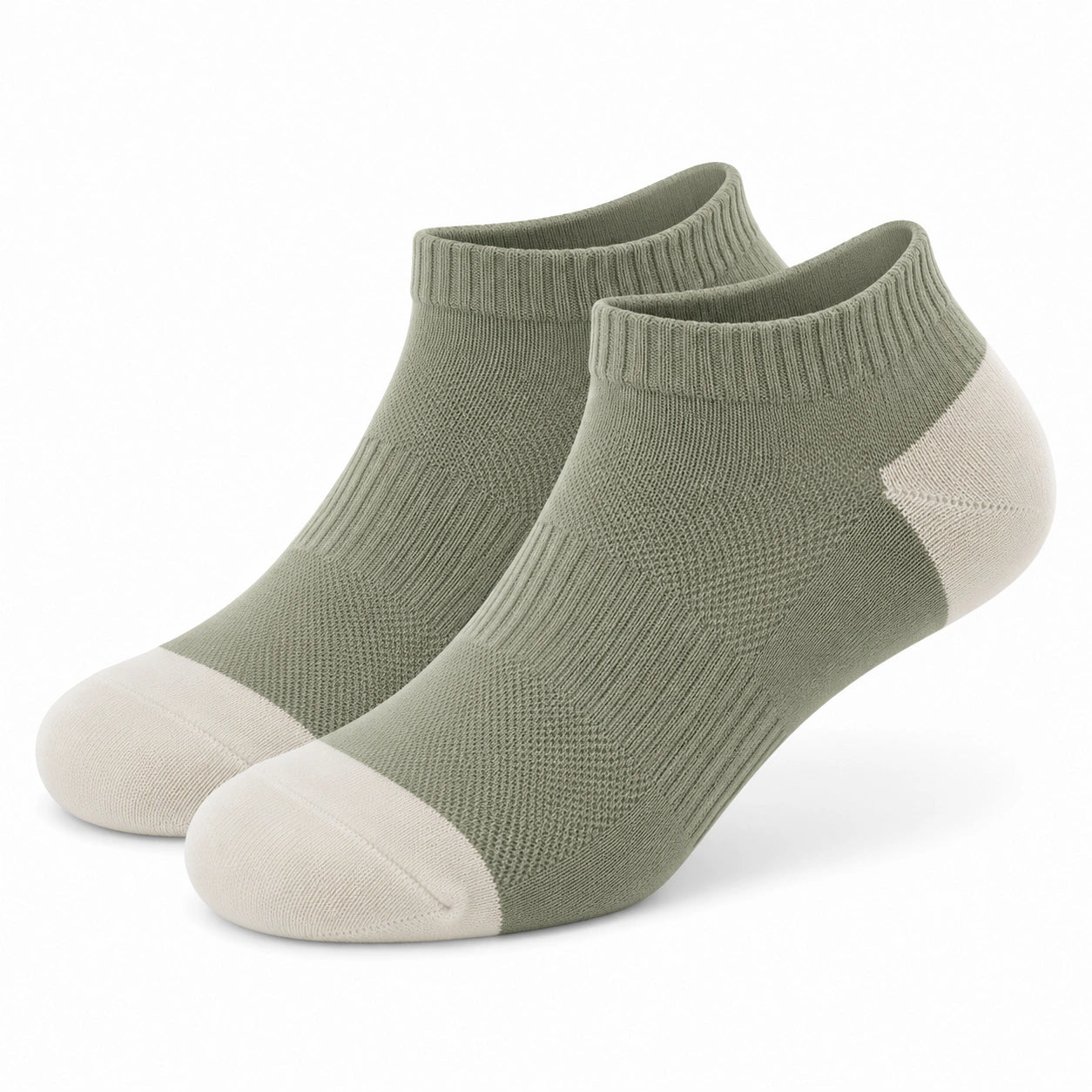 Chaussettes courtes 39-42 en maille vert sauge et écru pour usage quotidien style côtelé