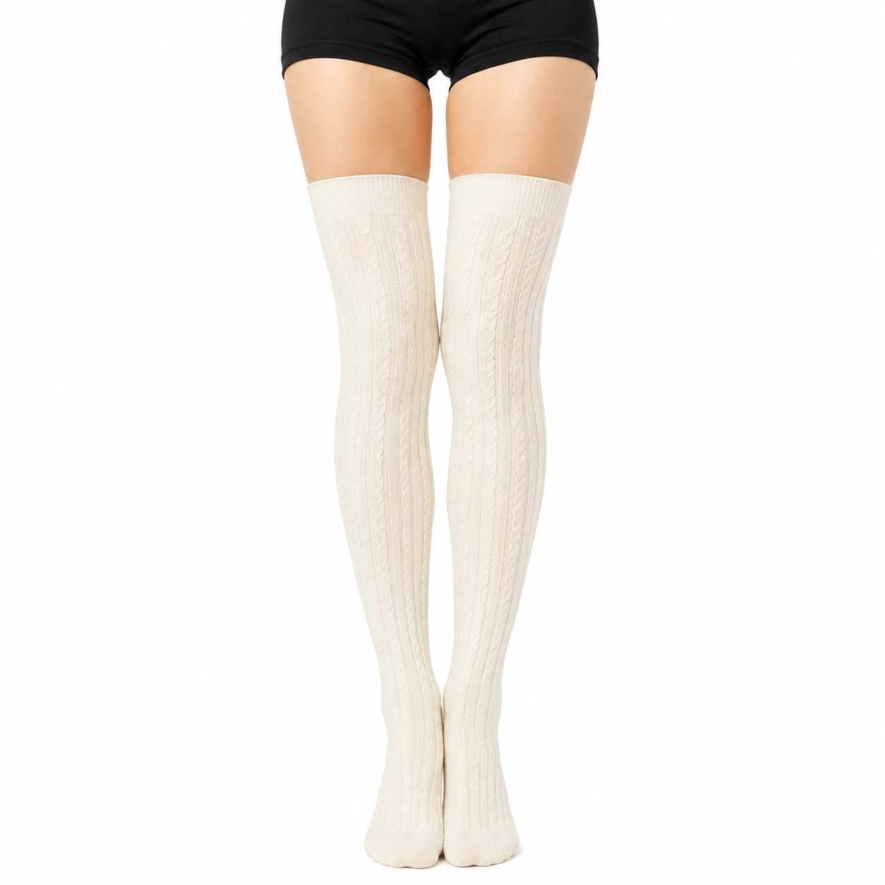 Chaussettes hautes 35-38 en maille écru style torsadé