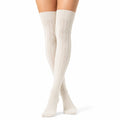 Chaussettes hautes 35-38 en maille écrue ajourée style côtelé