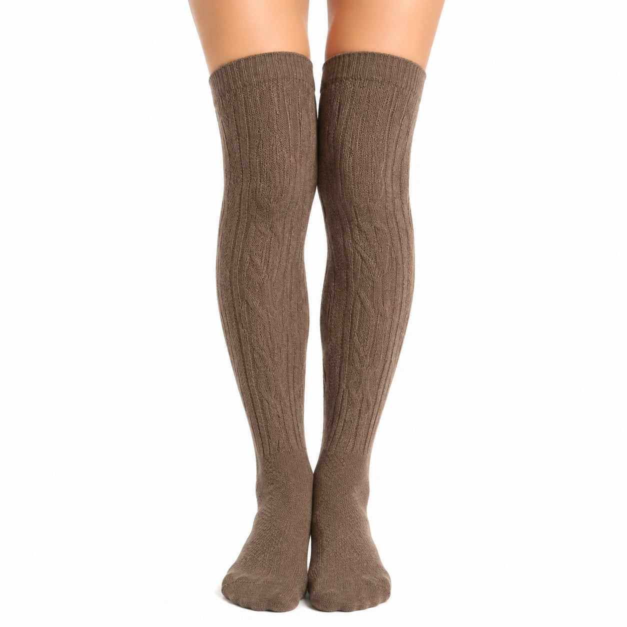 Chaussettes hautes 35-38 en maille marron à motif torsadé