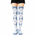 Chaussettes hautes 35-38 en textile tricoté bleu ciel blanc à motif losanges