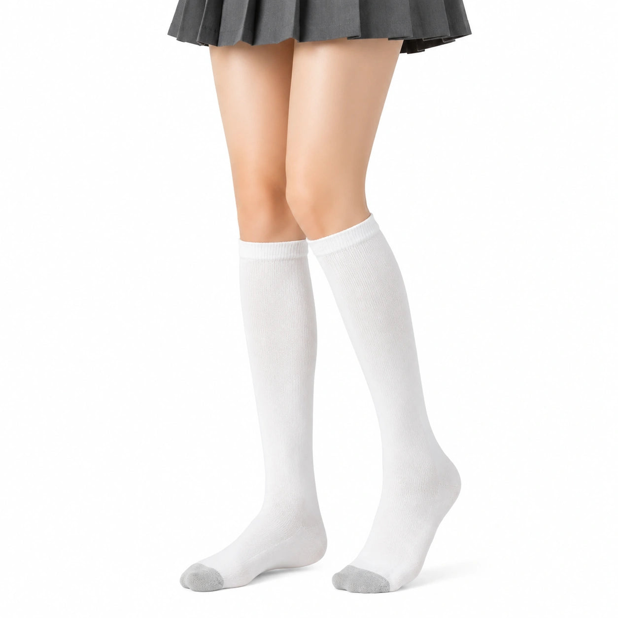 Chaussettes hautes 35-38 blanches à pointe grise style sportif