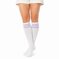 Chaussettes montantes 35-38 en textile blanc et violet à rayures style sportif
