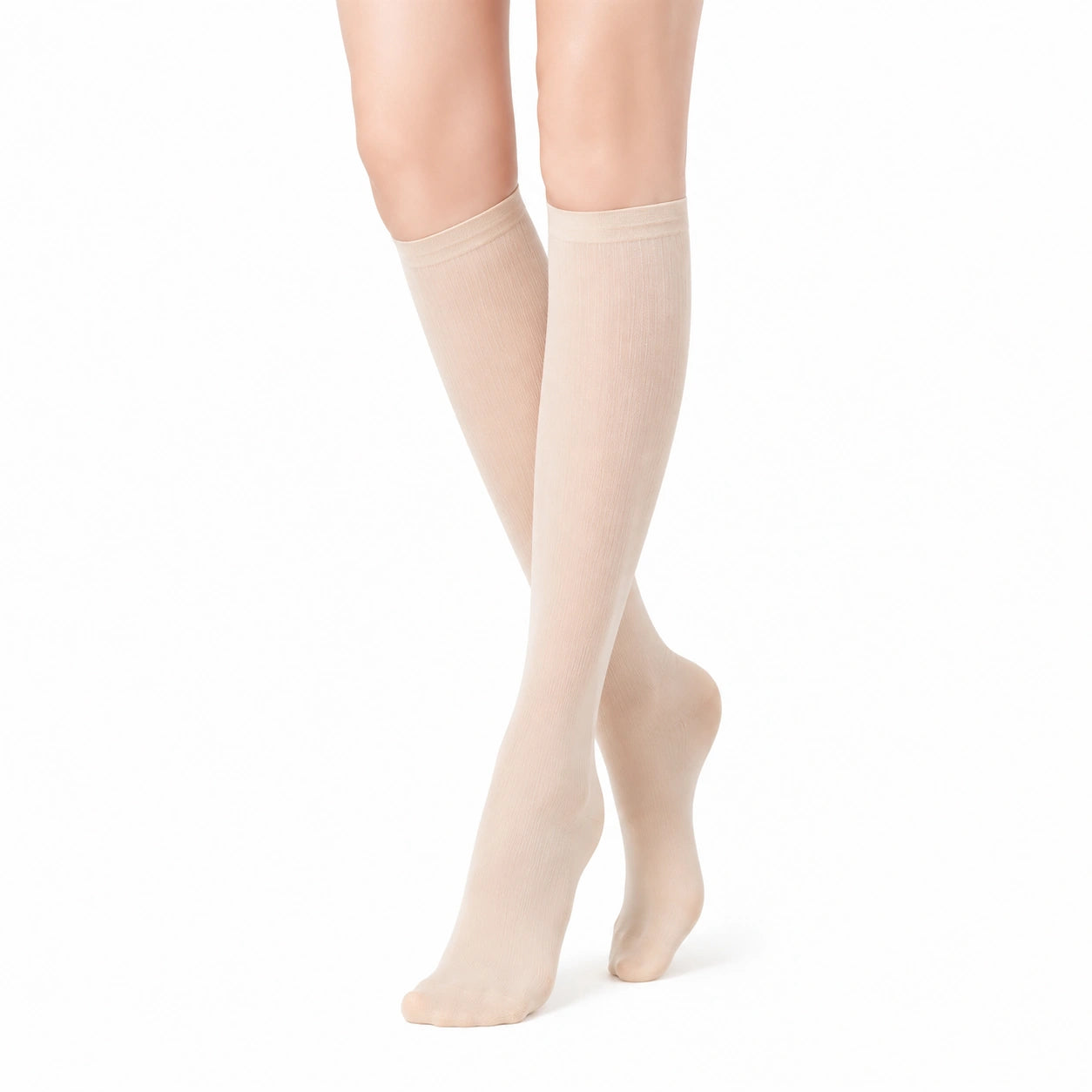 Chaussettes hautes 39-42 beige en maille unie