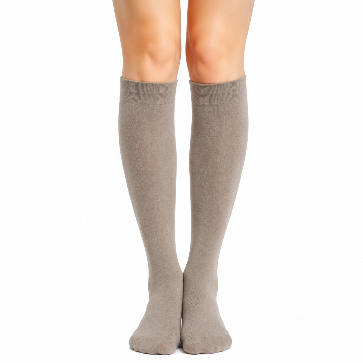 Chaussettes hautes 39-42 textile extensible taupe unies