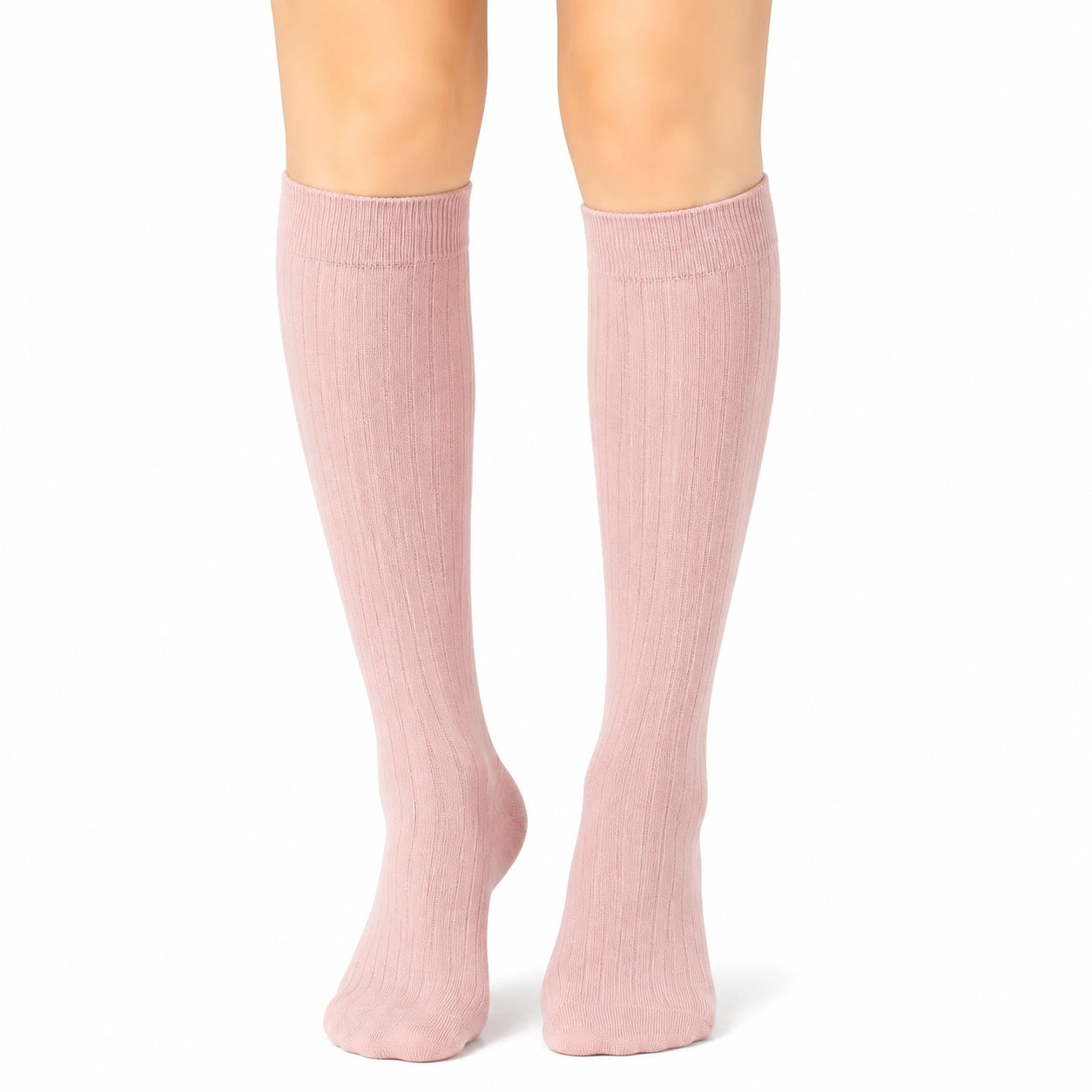 Chaussettes hautes 39-42 rose maille côtelée style classique