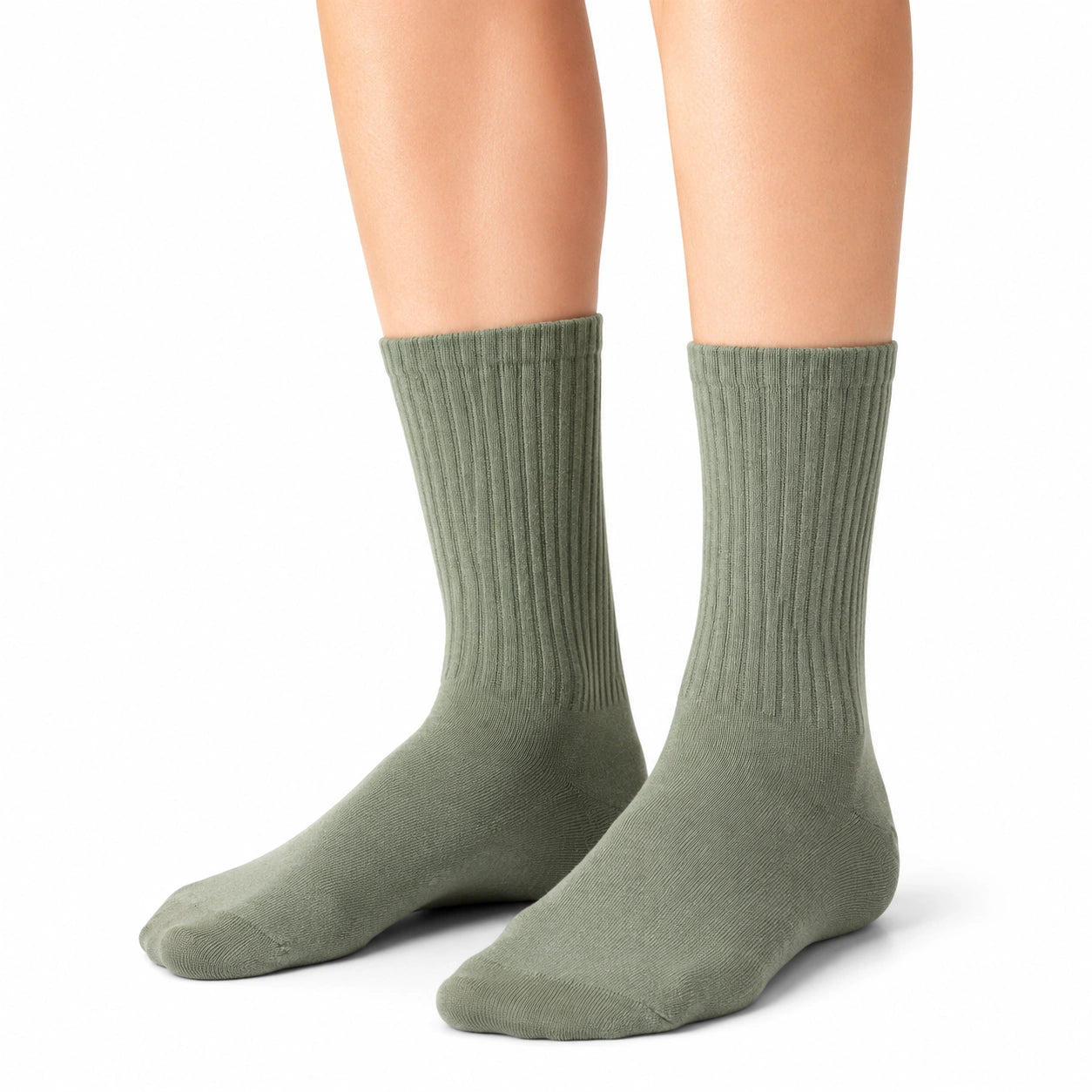 Chaussettes mi-mollet 35-38 vert sauge en maille côtelée confort