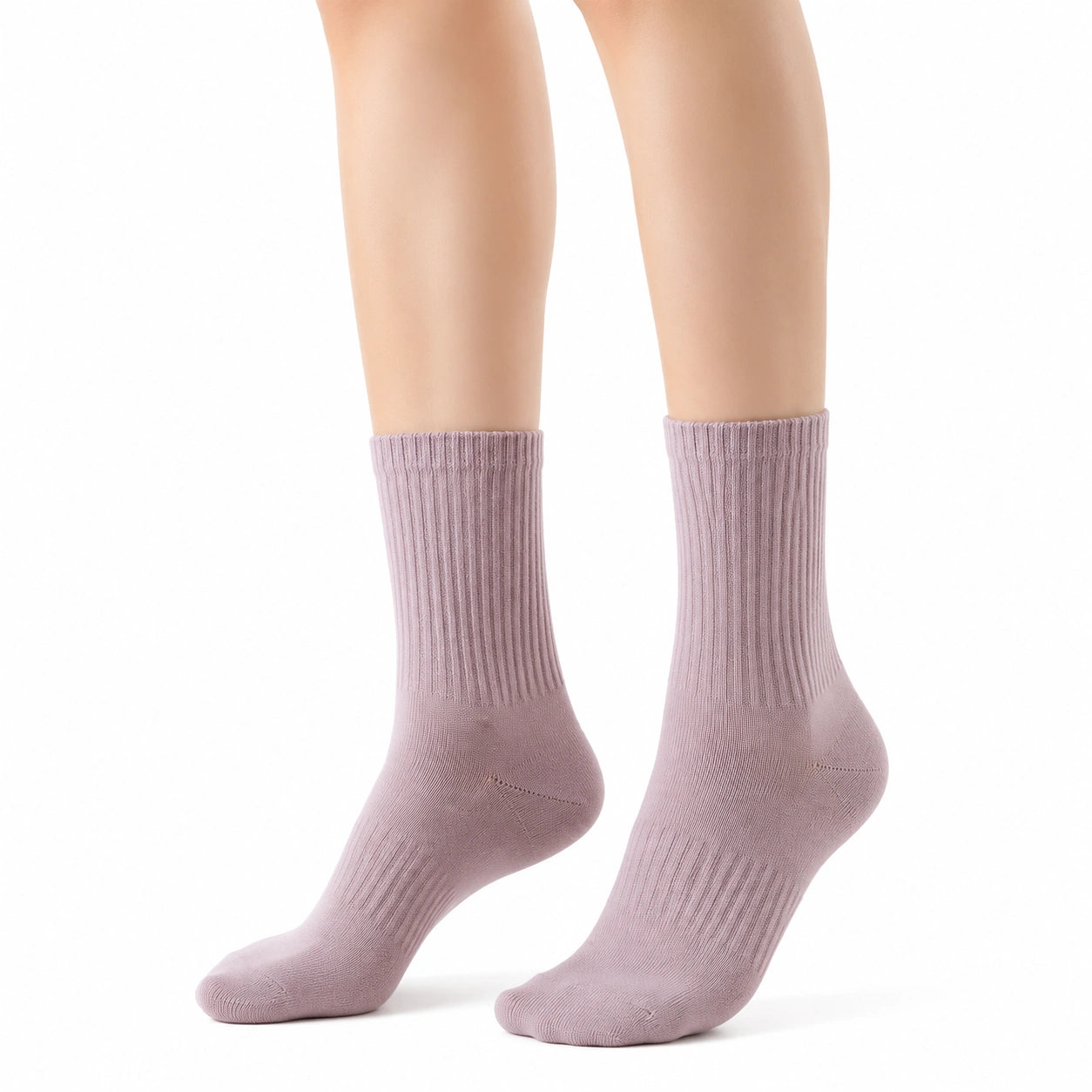 Chaussettes 35-38 en coton rose mauve côtelées mi-mollet