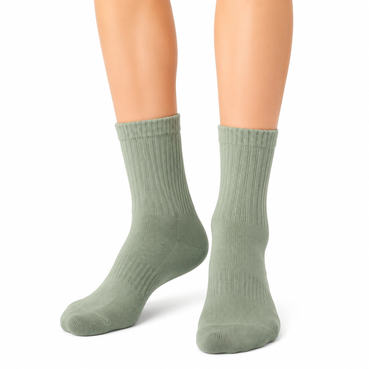 Chaussettes mi-mollet 35-38 en maille vert sauge côtelées