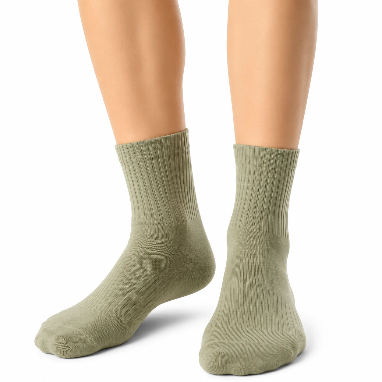 Chaussettes mi-mollet 39-42 en maille vert sauge côtelées confort quotidien