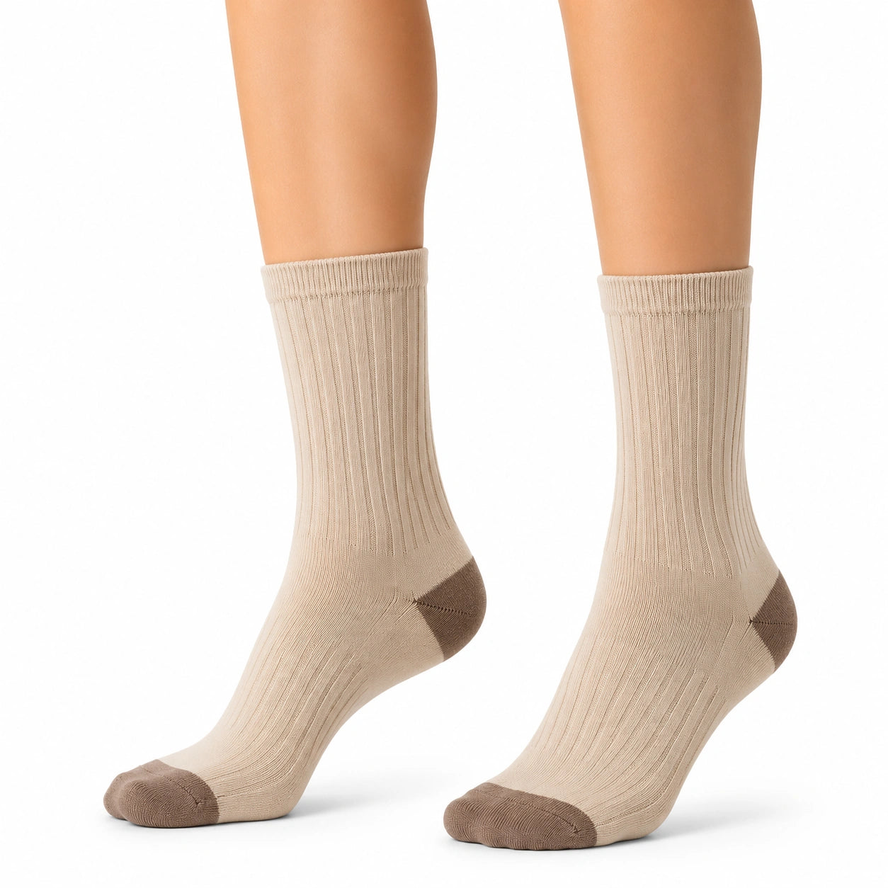 Chaussettes mi-mollet 39-42 beige et marron côtelées confort quotidien