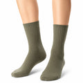 Chaussettes mi-mollet 39-42 en maille textile vert kaki côtelées