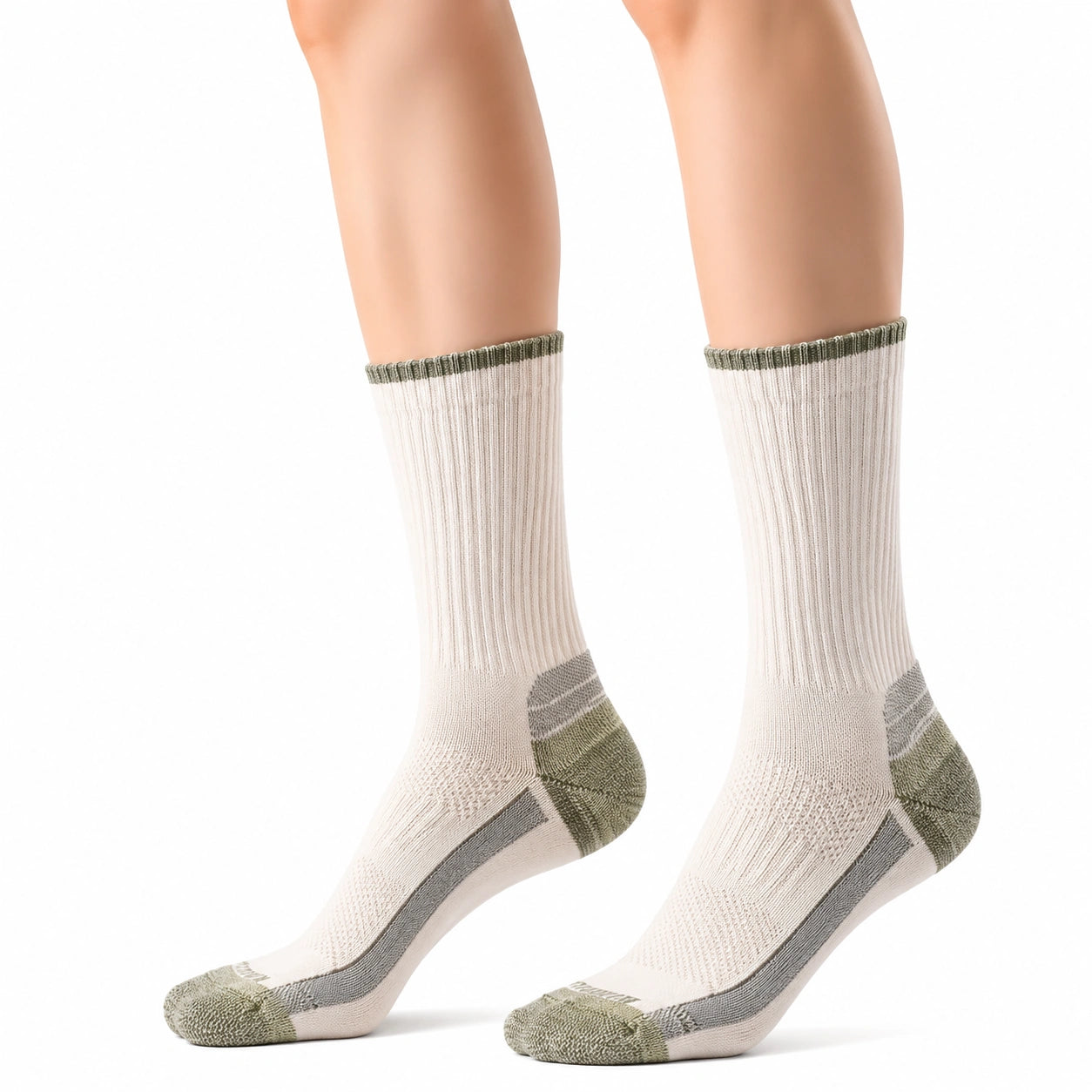 Chaussettes mi-mollet 43-46 en maille textile écru kaki côtelées pour sport