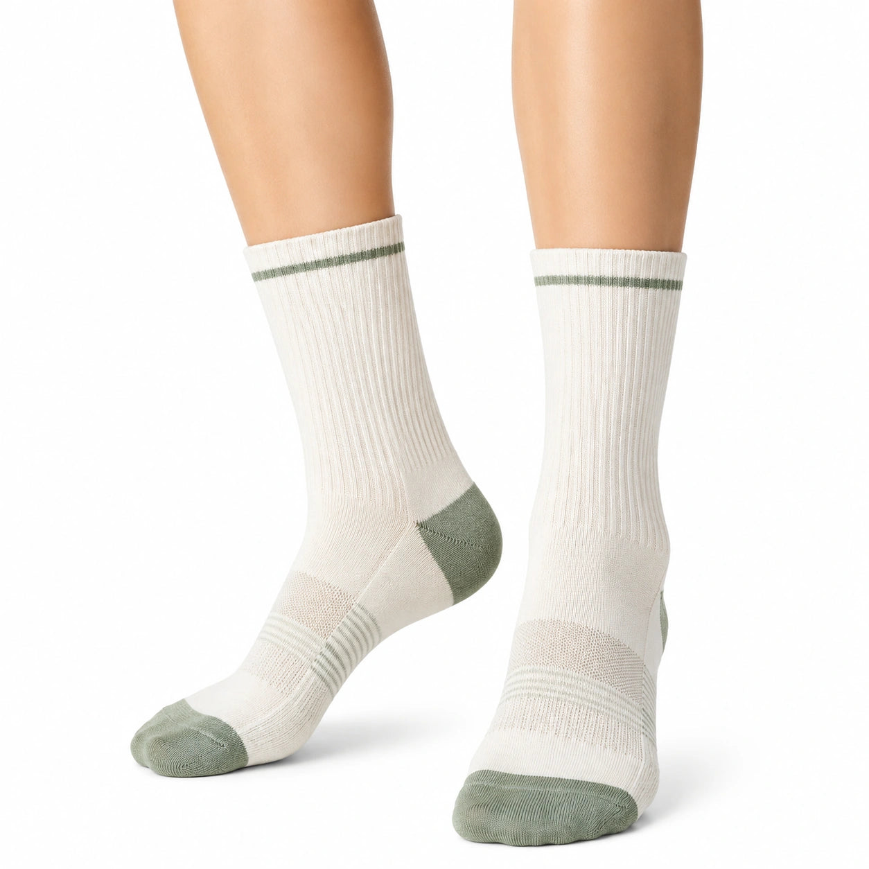 Chaussettes mi-mollet 43-46 en textile tricoté blanc et vert style sport côtelé